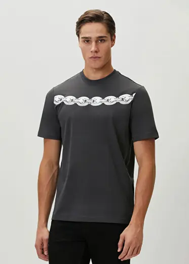 Antrasit Zincir Baskılı T-shirt