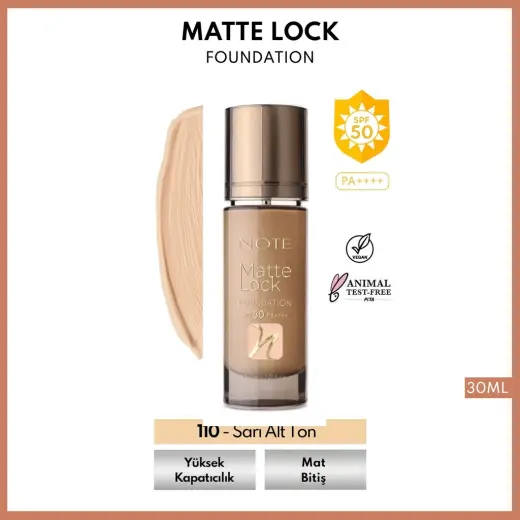Note Matte Lock Foundation Fondöten 110 Sarı Alt Ton
