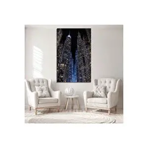 Mgi Design Modern Gece Şehir Manzaralı Dikey Işıltılı Modern Dekoratif Cam Tablo | Doğa Ve Manzara Temalı Dekoratif Duvar Tablosu, Salon, Yatak Odası Ve Ofis Dekoru, 72x46 cm