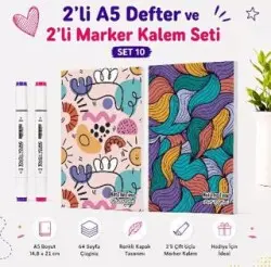Note The Time 2li A5 Defter + 2li Marker Kalem - 10. Set