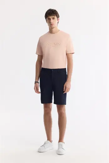 Lacivert Yanı Lastikli Gofreli Bi-Stretch Chino Şort