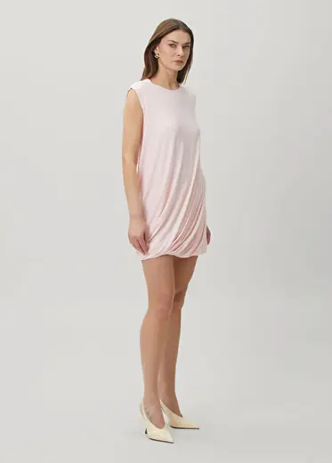 Pembe Drapeli Mini Kokteyl Elbise