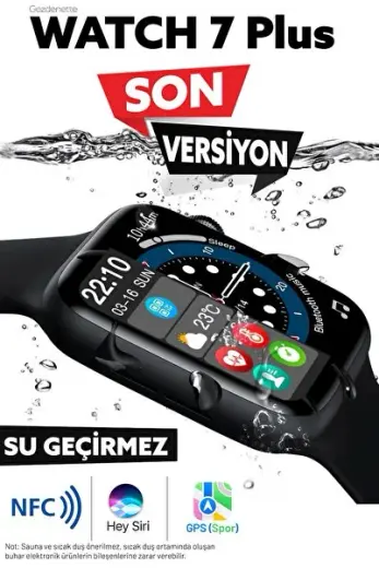 Watch 7 Plus Apple Siyah Android Uyumlu Smart Watch Hey Siri Destekli Akıllı Saat Çift Tuş Aktif