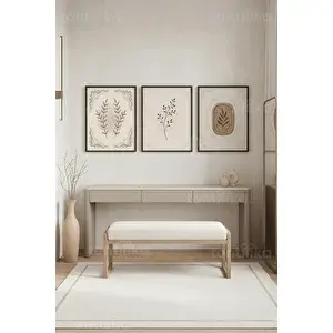 Tontilika Nötr Tonlarda Doğal Yaprak Motifleri 3’lü Ahşap Çerçeveli Tablo Seti 30x42 cm