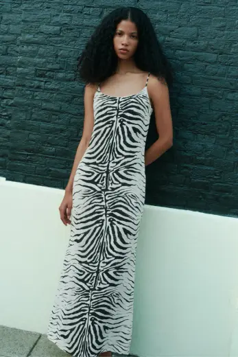 Zebra desenli midi elbise