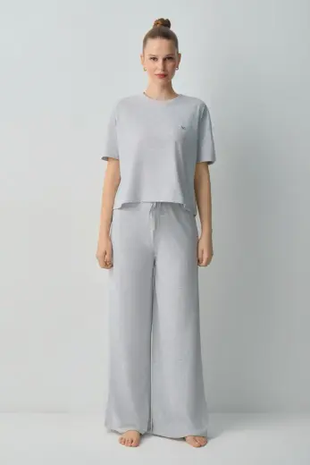Gri Melanj Casual Pamuklu Pijama Takımı