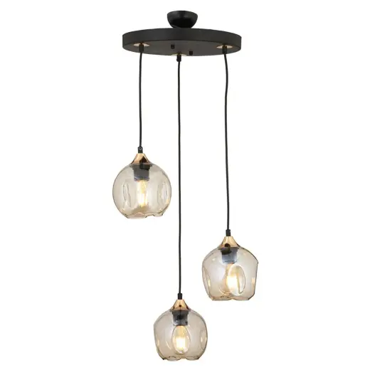 Apliqa Karya 3lü Yuvarlak Siyah Gold Modern Sarkıt Genç Odası Yatak Odası Retro Salon Avize