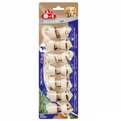 8in1 Delights Bones Ağız Bakımı için Düğümlü Sığır Etli Köpek Kemiği (7'li) [XS] 84gr