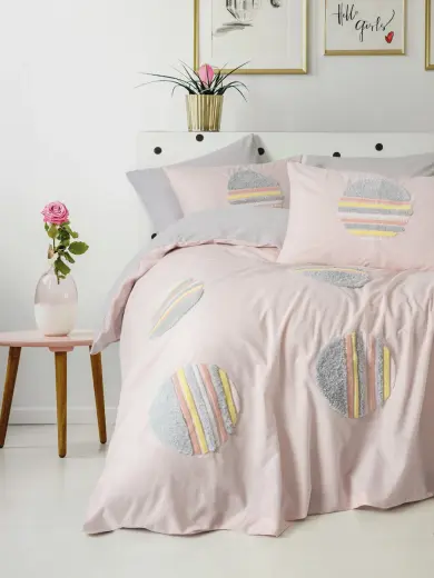 Cotton Box Puff Nakışlı Çift Kişilik Nevresim Takımı Tuft Gri