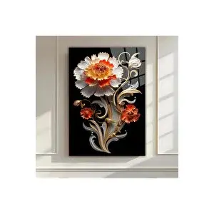 Mgi Design Kırmızı Beyaz Çiçek Motifli Cam Tablo | Çiçek Temalı Dekoratif Duvar Tablosu, Salon Ve Yatak Odası Dekoru, 60x90 cm