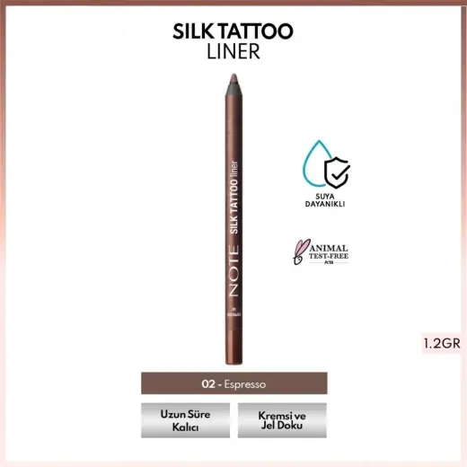 Note Silk Tattoo Liner Suya Dayanıklı İpeksi Jel Göz Kalemi 02 Espresso