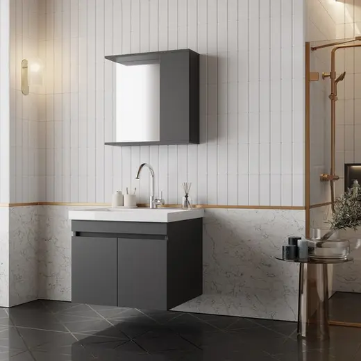 Arya Aynalı 60 cm Takım Banyo Dolabı Antrasit