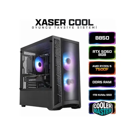 Xaser Cool X30 R5-7500F 16 GB 1 TB SSD 8 GB RTX5060 Dos Masaüstü Oyuncu Bilgisayarı