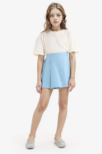Gabardin Pileli Şort Etek Kız Çocuk