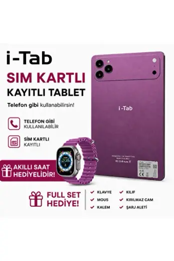 İ-Tab 17 ProMax Sim Kartlı Tablet Akıllı Saat Hediyeli+Kalvye+Full Set