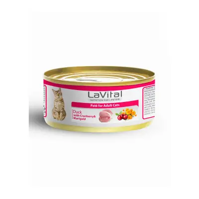 LaVital Ördekli Kızılcık ve Kadife Çiçekli Yetişkin Kedi Konservesi 85gr