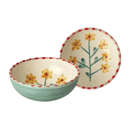 Rice El Yapımı Seramik Kase - Sarı Çiçek