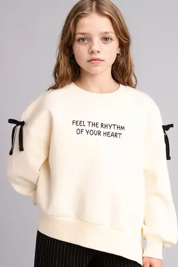 Oversize Geniş Kalıp Baskılı İçi Yumuşak Tüylü Sweatshirt Kız Çocuk