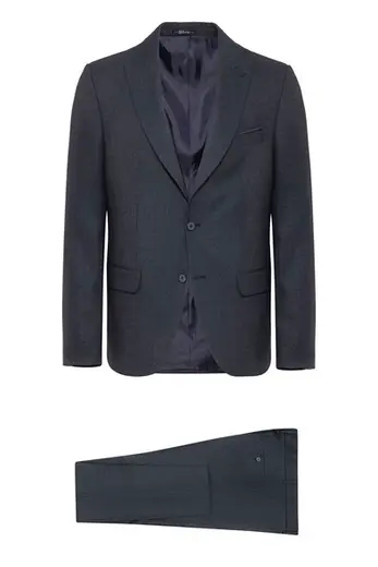 Lacivert Slim Fit Desenli Sivri Yaka 6 Drop Klasik Takım Elbise