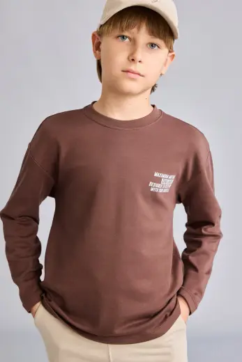 Oversize Baskılı Uzun Kol Tişört Erkek Çocuk
