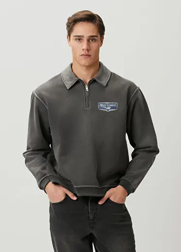 Antrasit Yakası Fermuarlı Sweatshirt