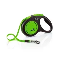 Flexi New Neon Otomatik Şerit Köpek Gezdirme Kayışı 5m [S] (Yeşil)