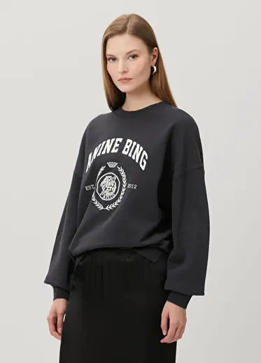 Miles Collegiate Siyah Logo Baskılı Sweatshirt