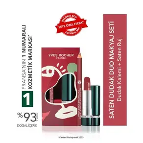 Saten Dudak Duo Makyaj Seti-Dudak Kalemi -Eflatun & Saten Ruj -Nude Açelya Çiçeği