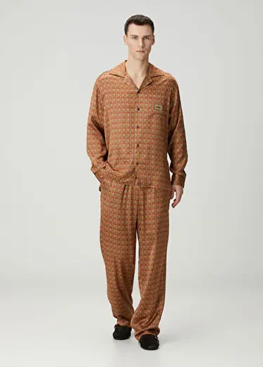 Kırmızı Beli Kordonlu Etnik Desenli Pantolon