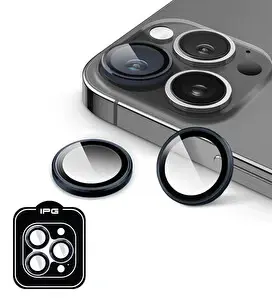 IPG ProLENS Kamera Lens Koruyucu - iPhone 16 Pro Pro Max Uyumlu Alüminyum Çerçeve Kırılmaz Cam Siyah
