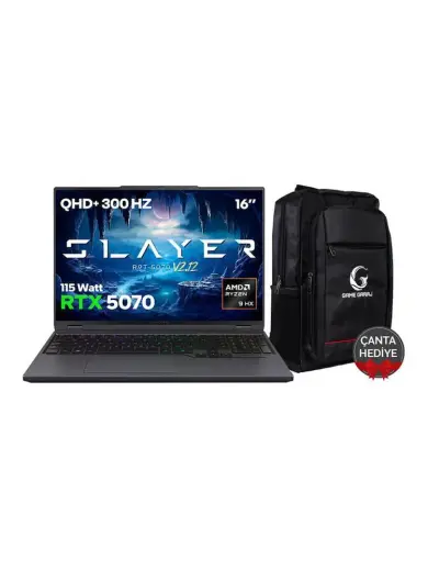 Game Garaj Slayer R9T-5070 V2.12 C3 AMD Ryzen 9 8945HX 64 GB RAM 2 TB SSD RTX5070 16" 300Hz QHD+ IPS FreeDOS Gaming Laptop