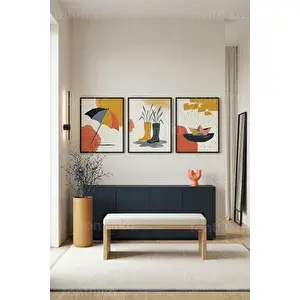 Tontilika Modern Sonbahar Yağmuru Temalı 3’lü Ahşap Çerçeveli Tablo Seti 50 x 70 cm