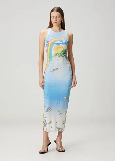 Aloha Desenli Midi Elbise