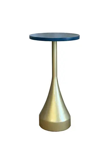 Zer Ultramarin Mavi Gold Ahşap Lake Yan Sehpa