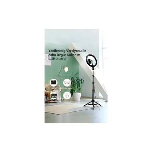 Ensiga Işıklı Telefon Tutucu Makyaj Işığı Ring Light 10 Inç + 2.1 M Tripod Kumandalı Youtuber Tiktok