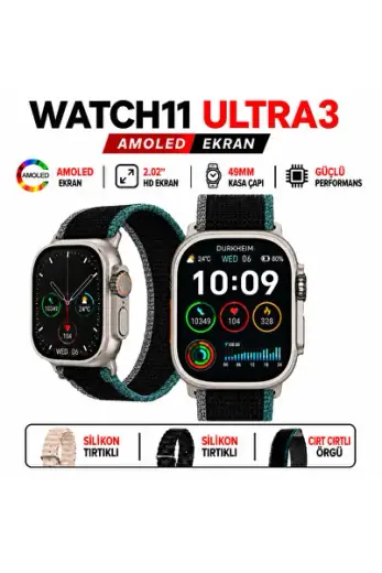 Watch11 Ultra 3 Akıllı Saat| ChatGPT|NFC|Arama-Konuşma|Mesaj Yanıtlama IOS&Android Uyumlu