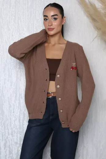 Yaka Nakışlı Triko Hırka
