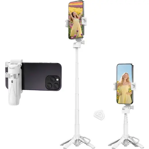 Juo JST20 Kumandalı Mini Tripod Monopod Selfie Çubuğu Android iPhone Uyumlu Beyaz
