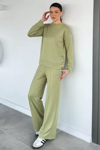 Kadın Yan Çıtçıtlı Sweat Pantolon İkili Takım