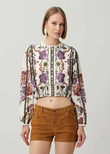 Rococo Desenli Crop Bluz