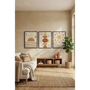 Tontilika Bohem Güneş Doğuşu 3’lü Ahşap Çerçeveli Tablo Seti 21x30 cm