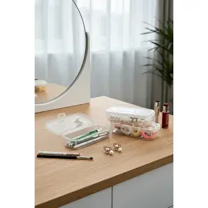Mithra Life Mini Şeffaf 3 Adet Takı Toka Aksesuar Makyaj Seyahat Plastik Saklama Kutusu Mit1320