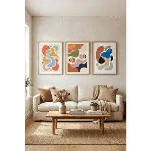 Tontilika Modern Soyut Akışkan Formlar 3’lü Ahşap Çerçeveli Tablo Seti 50 x 70 cm