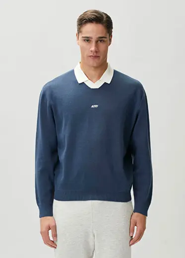 Koyu Mavi Logo Nakışlı Sweatshirt