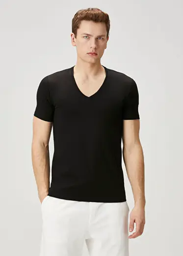 2li Siyah V Yaka Basic T-shirt