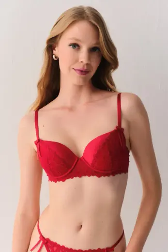 Kırmızı Lace Passion Dantelli Yarı Destekli Balenli Sütyen