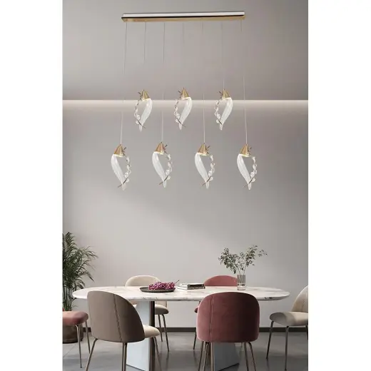 Apliqa Ardea 7'li Gold Sıralı Sarkıt Salon Led Avize