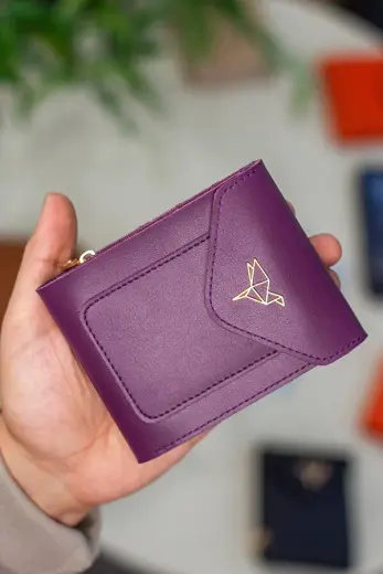 Peru Vegan Deri Bozuk Para Gözlü Bol Kartlıklı Mini Kadın Cüzdanı Mürdüm