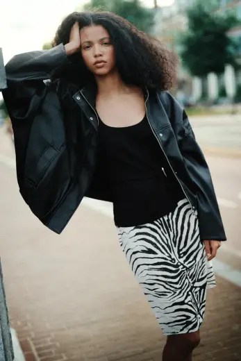 Zebra desenli midi etek
