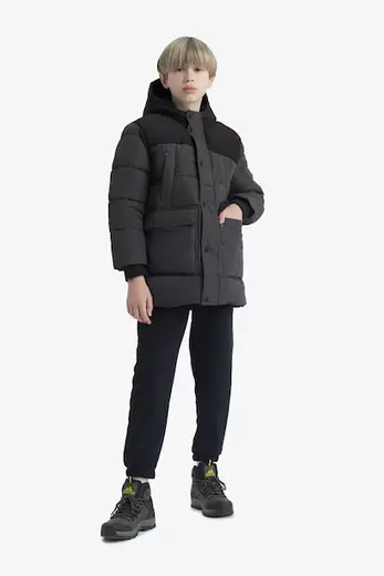 Sıcak Tutan Su Geçirmez Kapüşonlu Polar Astarlı Parka Erkek Çocuk